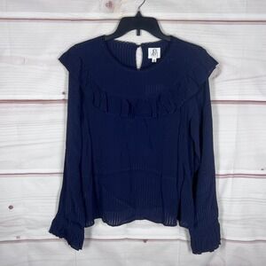 dRA Los Angeles Blouse Womens M Blue Stripe Ruffles Long Sleeve Blouse Pullover